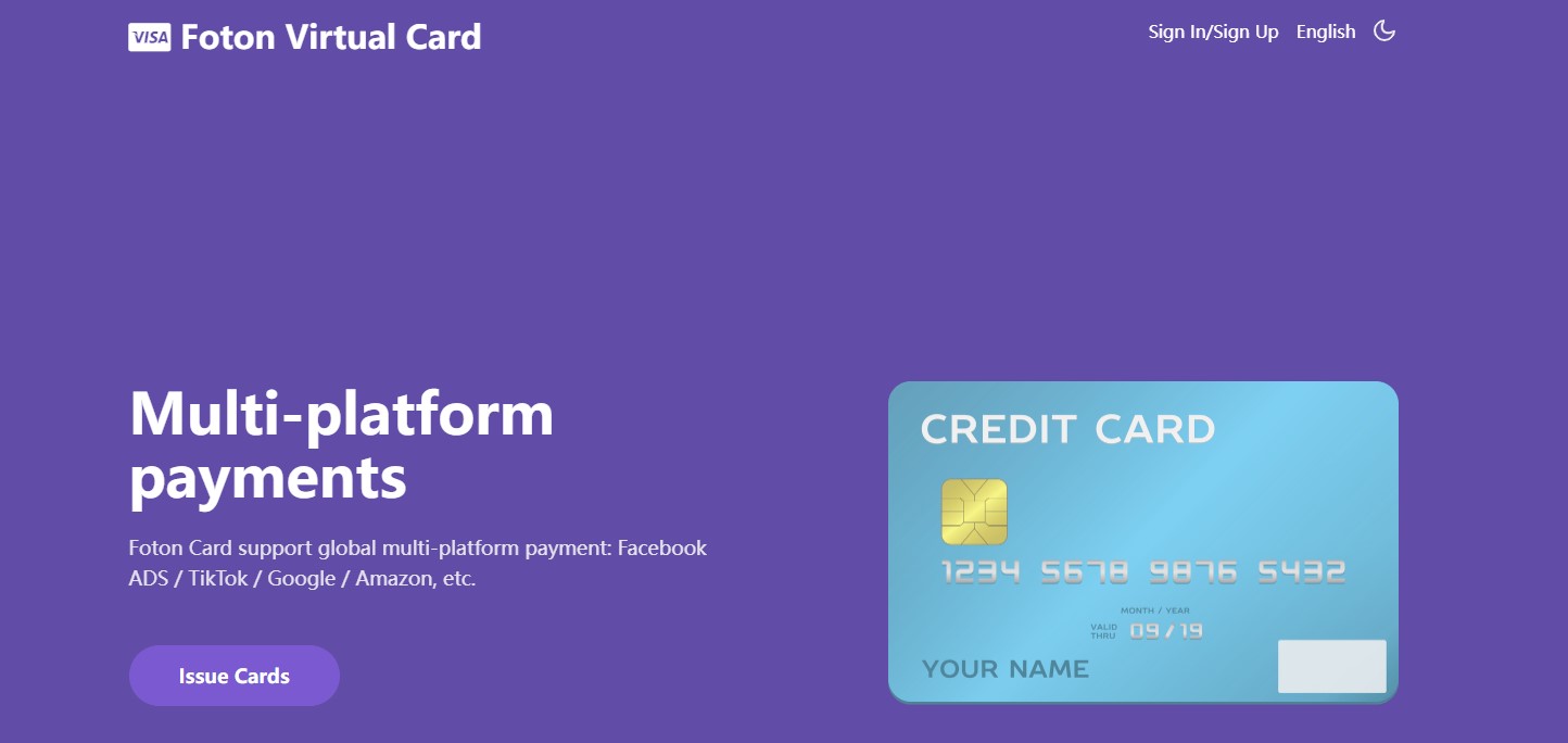 FotonCard VCC Virtual Credit Card for Facebook Ads