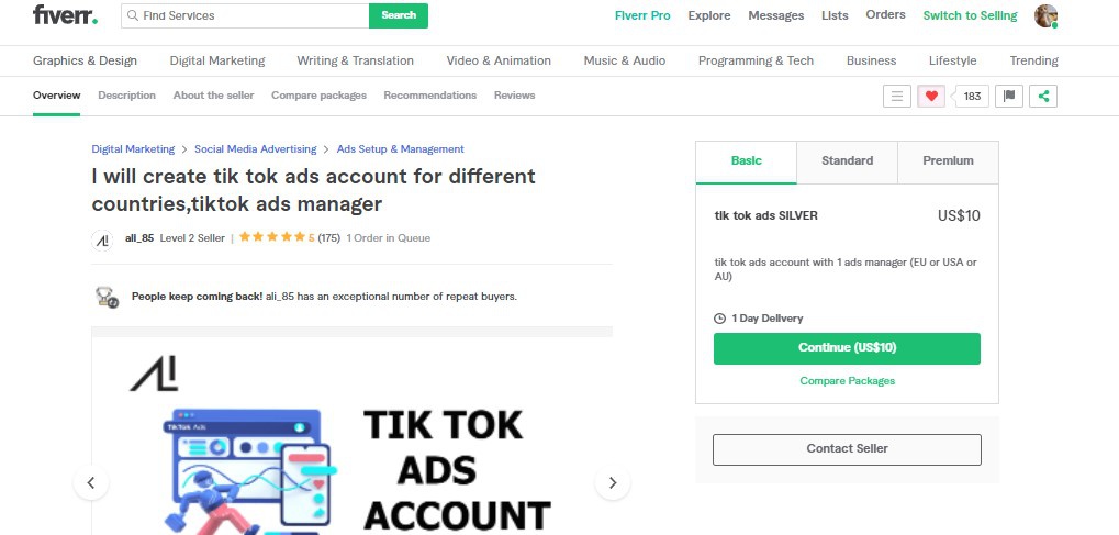 Create a TikTok Ads ad account through Fiverr